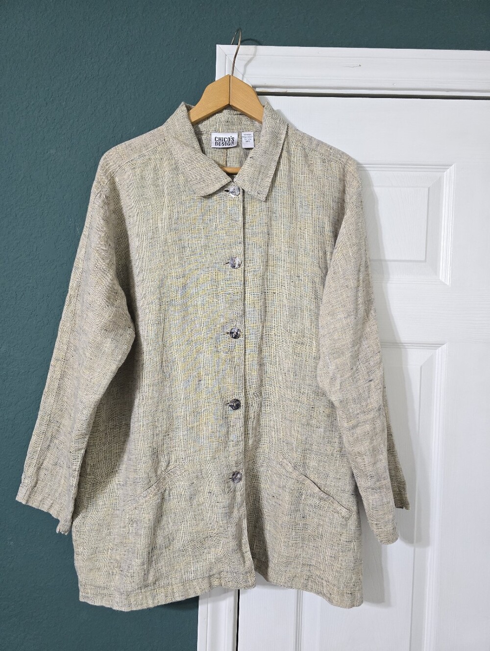 Vintage Chicos Design 100% Linen Shacket Beige Multtone Boho Lagenlook Earthy 2